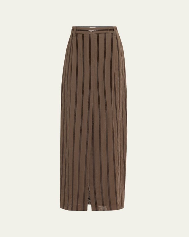 Long Sequined Stripe Cotton Gauze Skirt
